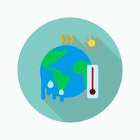 Climate crisis flat icon isolated on circular colored background with long shadow. vector