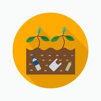 Soil pollution flat icon isolated on circular colored background with long shadow vector