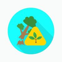 Forest destroyed flat icon isolated on circular colored background with long shadow vector