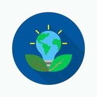 Green idea flat icon isolated on circular colored background with long shadow. vector