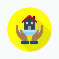 Save our home flat icon isolated on circular colored background with long shadow. vector