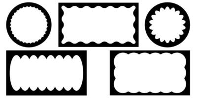 Hand drawn lace inner scalloped frames. Square, round and rectangle scalloped frames vector