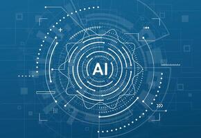 Abstract modern artificial intelligence chipset on blue background in futuristic concept technology artwork for web, banner, card, cover vector