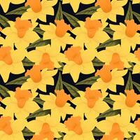Beautiful daffodil seamless pattern on black background vector