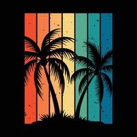 Tropical Palm Silhouette with Retro Gradient Striped Background vector