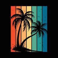 Tropical Palm Tree Silhouette on Retro Gradient Stripes vector