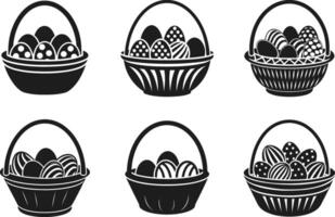 Set of Easter Egg Baskets - Decorative Holiday Silhouettes vector