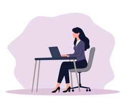 Professional businesswoman working on a laptop in a modern office setting. Ideal for concepts of remote work, productivity, career growth, and corporate success vector
