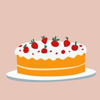 Delicious strawberry cake with whipped cream icing, perfect for celebrations, birthdays, and special occasions. A beautifully decorated dessert illustration for bakery and food themes vector
