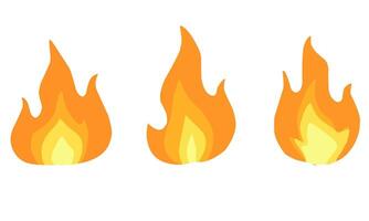 Set of three fire flames in a simple flat design. Bright orange and yellow gradient with unique shapes. for icons, signs, or game elements vector