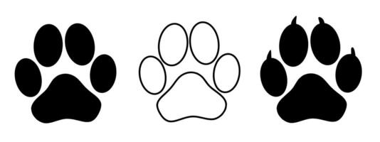 Three different paw prints are shown in black and white vector