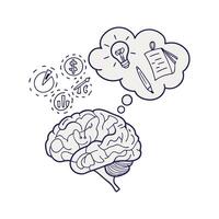 Brain with thought bubble and icons illustration vector