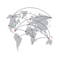 A map with several lines connecting different countries vector