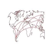A map with red lines connecting different countries vector