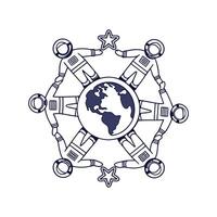 The earth is surrounded by astronauts holding hands vector