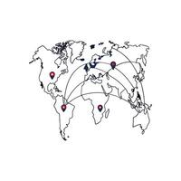 A map with pins on it and a globe vector