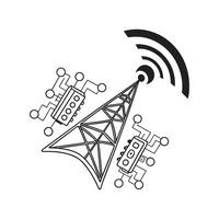 A wireless network icon with a tower and a radio vector