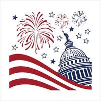 The us capitol building with fireworks and stars vector