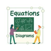 Two people are standing in front of a blackboard with equations diagrams vector