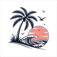 Tropical beach with palm trees and waves vector
