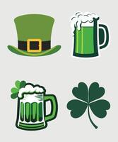 St patricks day icons set with green beer, hat and clover vector