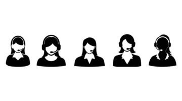 Call center operator headset support silhouette set vector