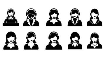 Call Center Silhouette Set Customer Support Icons for Business vector