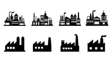 Factory building silhouettes set collection isolated on white background vector