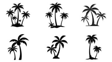 Coconut tree silhouettes set for tropical beach design vector