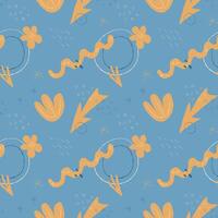 Seamless abstract yellow pattern with hand-drawn shapes on a blue background. Modern boho style, seamless pattern vector