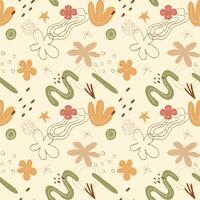 Seamless abstract floral pattern in earthy tones. Ideal for textiles, wallpaper, wrapping paper and branding. Boho style. vector