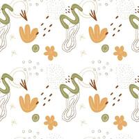 Seamless abstract floral pattern in earthy tones on a white background. Ideal for textiles, wallpaper, wrapping paper and branding. Boho style. vector