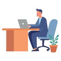 New Startup Business project isolated Business Man office time working in desk table with laptop cartoon illustrations. vector