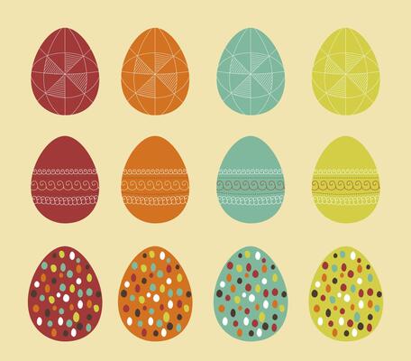 Set of painted retro Easter eggs