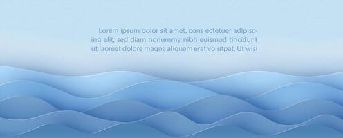 Sea wave and blue water pattern in paper cut style with example texts on blue paper pattern background. vector