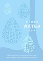Properties of water in a droplet shape with wording of World water day, example texts on blue background. Poster's campaign of water day in flat style vector