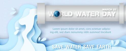 World water day poster campaign in water pipe design and paper cut style with wording of World water day, example texts on blue paper pattern background. vector
