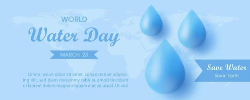 Water droplets with world water day letters, example texts on world map pattern and blue background. vector