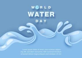 Water wave in layers paper cut style with wording of World water day, example texts on blue paper pattern background. vector