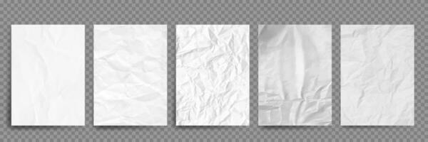 Set of Empty white pages with crumpled effect. Design mockup vector