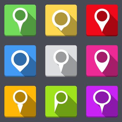 Flat bright map pins icons