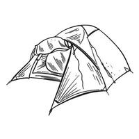 World Tourism Day. tourist tent, sketch line art hand drawing , logo, Campsite, hiking equipment. For design, web, flyer, icon vector