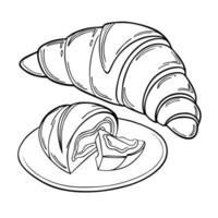 A illustration of a croissant in a simple line art style. Perfect for menu designs, bakery logos, food packaging, and other graphic elements vector