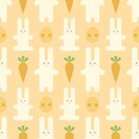 Cute seamless pattern of bunnies, carrots, eggs for happy Easter holiday. Illustration, endlessly repeating pattern. vector