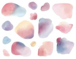 Hand drawn watercolor paint stains banner backgrounds set. Colorful watercolor shapes, brush, blobs, circles. Pastel colors vector