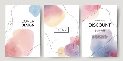 Set of watercolor backgrounds with place for text. Template. Hand drawn frames with watercolor abstract stains. vector