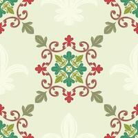 Classy Timeless Creativity Fleur de lis Damask Seamless Pattern Colorful Bright Refreshing Nature Greenery Tone. Elaborate Repeat Fade Lily Background and Victorian Garland Scroll Ornament Silk Weaves vector