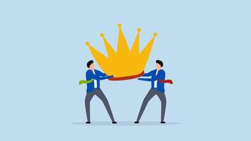 Staff conflict, 4k animation of angry colleague clashing over golden crown symbolizing job promotion status. video