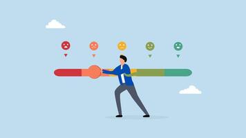 Dissatisfaction, 4k animation of man pushing rating bar to dissatisfaction level. video