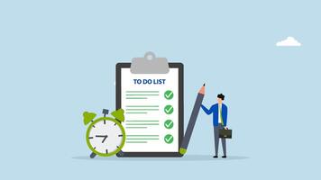 To do list, 4k animation of efficient entrepreneur with notepad and task list clipboard accompanied by timer. video